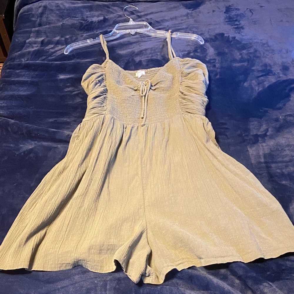 Aerie Olive Green Textured Romper